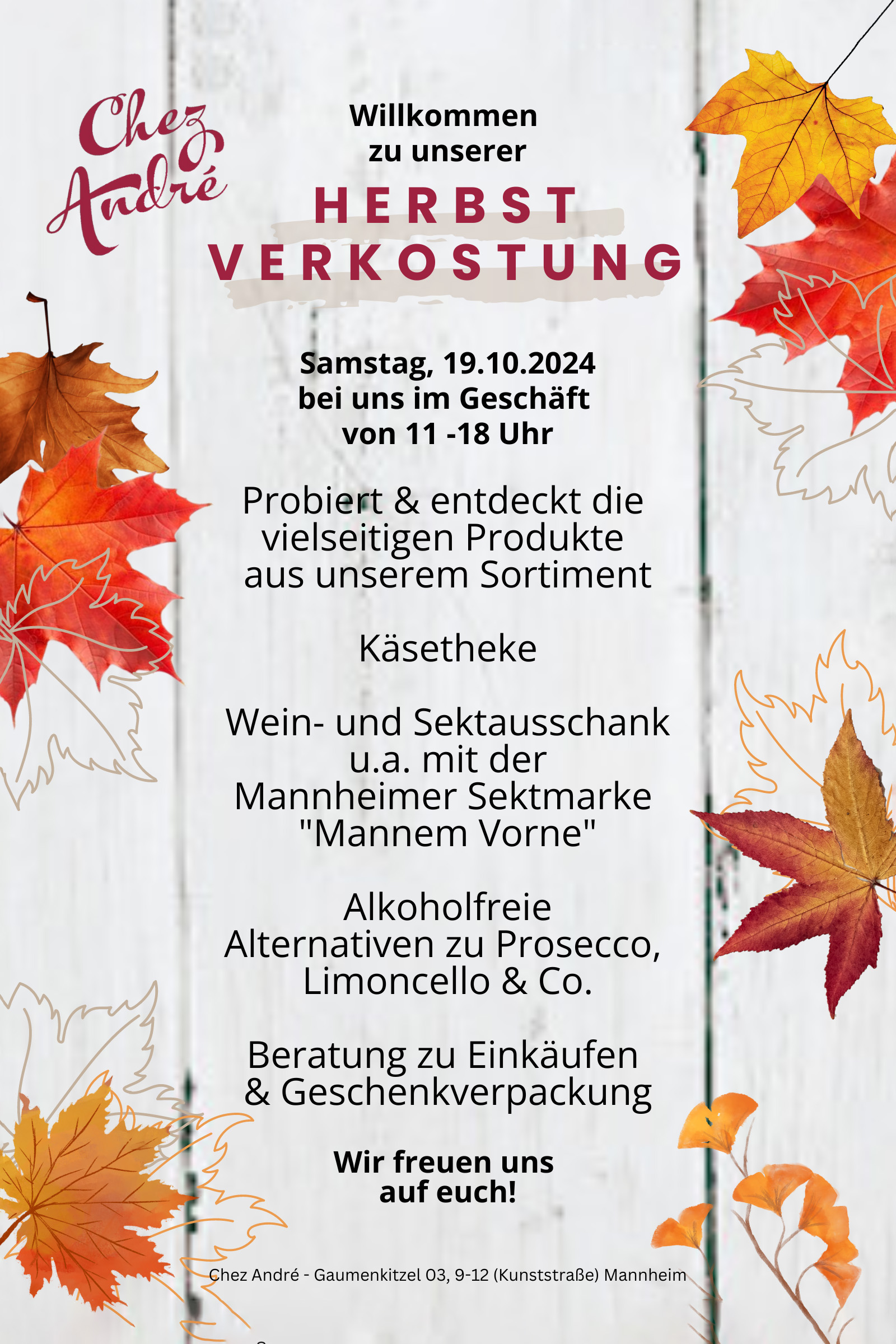 Herbst-Tasting am 19. Oktober 2024 in der Mannheimer Kunststraße