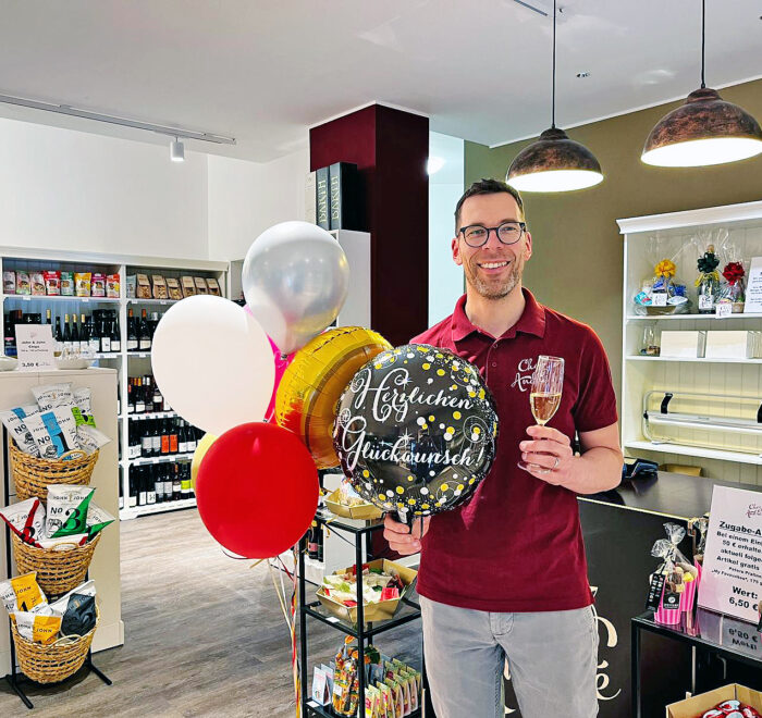 Inhaber André Drescher in seinem Feinkostladen Chez André in Mannheim (Kunststraße)